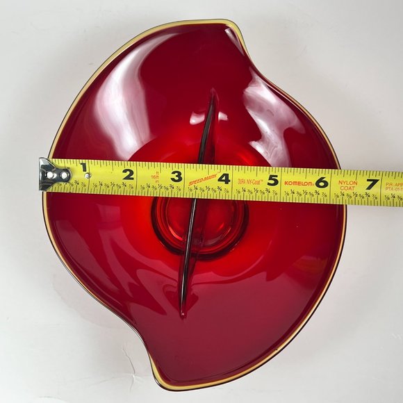 Vintage Viking Glass Divided Relish Trinket Candy Dish Ruby Red Amberina Rim - Picture 11 of 11